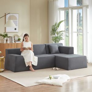 Sofa L velours côtelé minimaliste haut dossier