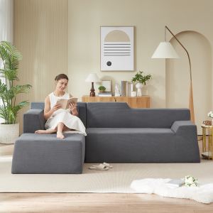 Sofa L corduroy minimaliste dossier haut
