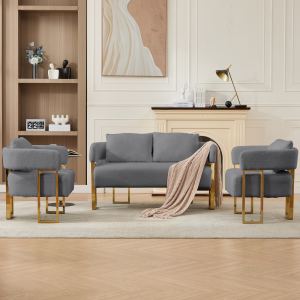 Chaise déco TS moderne pieds dorés, molleton gris