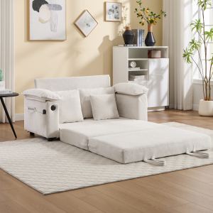 Causeuse futon convertible 58po, convertible lit, poches latérales