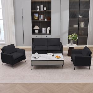 Causeuse canapé cuir TS Cat Paw, style nordique rétro, noir, 2 pièces