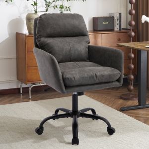 Chaise bureau cuir PU grise ajustable, dressing, hauteur variable