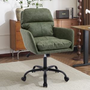 Chaise bureau cuir ajustable hauteur vert base noire