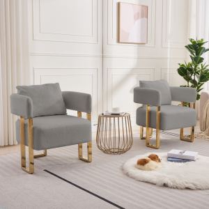 TS chaise décorative moderne, pieds métal doré, gris polaire, 2 pcs