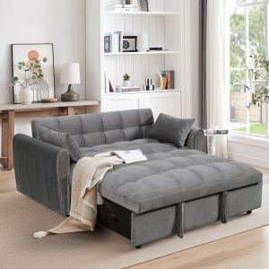Sofa lit 65po velours 3-en-1 pliable dossier ajustable