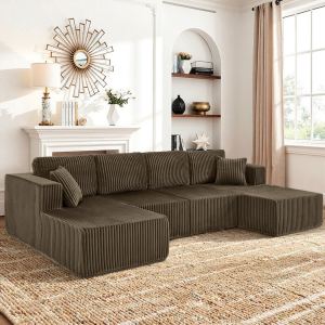 Causeuse sectionelle U velours brun comprimée