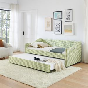 Lit de jour simple convertible, rangement, vert
