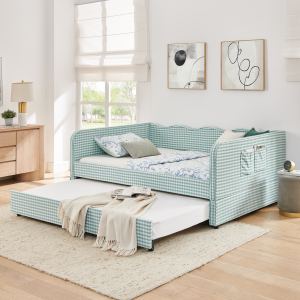 Lit Repos Format Complet Carreaux Convertible 3 en 1 Trundle Cyan