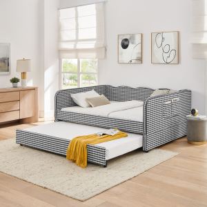 Lit Repos Format Complet Carreaux Convertible 3 en 1 Trundle Noir