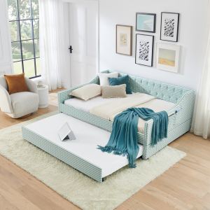 Lit Repos Format Complet Rembourré Convertible Boutons Capitonnés Cyan