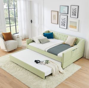 Lit Repos Format Complet Rembourré Convertible Boutons Capitonnés Vert