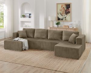 Canapé sectionnel U modulaire cordonnier compressé brun design épuré