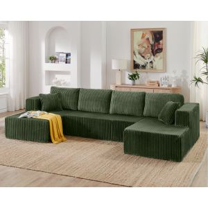 Canapé sectionnel U modulaire cordonnier compressé vert design épuré
