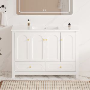 Meuble salle de bain 48 po blanc résine 4 portes