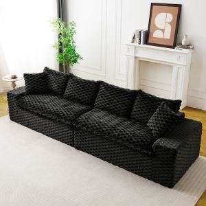Canapé modulaire velours noir arrangeable, meuble salon luxe