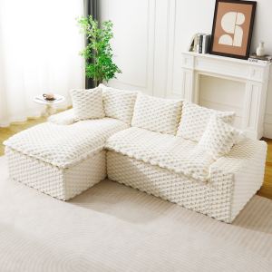 Canapé velours tortue blanc convertible méridienne gauche