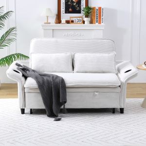 Sofa lit rayé beige 65,74po ajustable