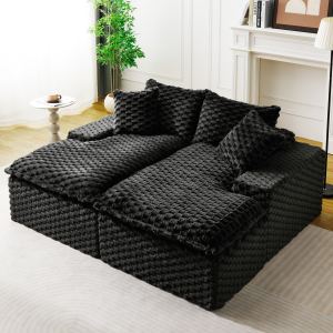 Méridienne double velours noir tortue, sofa multifonction
