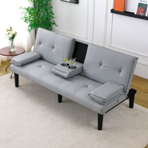 Causeuse convertible PVC gris 67", porte-gobelet, pliable