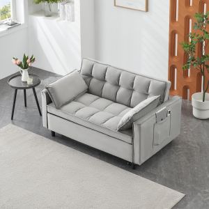 Causeuse velours futon canapé convertible gris