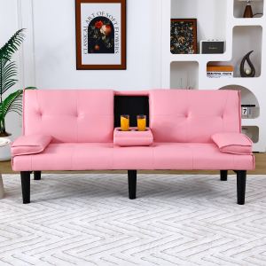 Causeuse convertible PVC rose 67", porte-gobelet, pliable