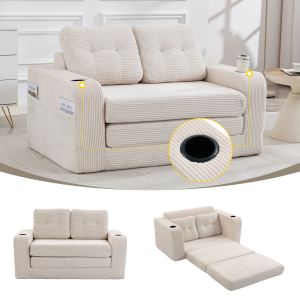 Sofa-lit convertible double, 2-en-1, oreillers