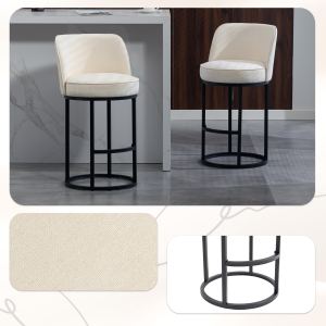 Ensemble 2 tabourets comptoir hauteur dossier tissu lin moderne