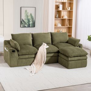 Canapé modulaire L corduroy repose-pieds mobile