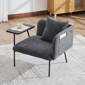 Fauteuil de détente avec petite table, appuie-tête et poches latérales
