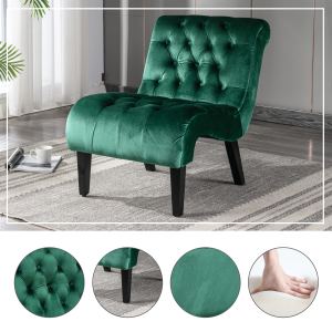 COOLMORE Fauteuil accent velours vert sans bras, jambes bois, chambre/bureau