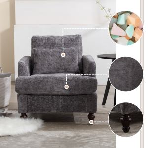 Wood Frame Armchair,  Modern Accent Chair Lounge Chair For Living Room,Tufted Club Chair, Mid Century Modern Arm Chairs With Studded, Solid Wood Frame, For Bedroom, Reading  Gray Chenille