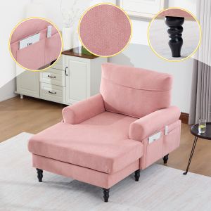 Méridienne chaise longue tissu chenille minimaliste bois
