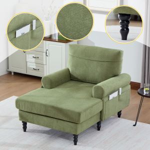 Méridienne chaise longue chenille, pieds bois, gris