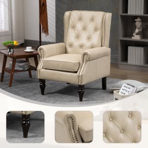 Fauteuil accent bois, chaise lounge moderne avec pieds bois, PU