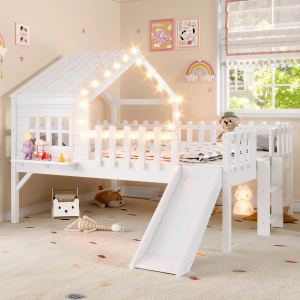 Lit mezzanine maison entier glissade fenêtres LED blanc sans ressorts