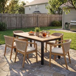 Ensemble Dîner Ext. 7 Pcs Acacia Table Chaises Corde