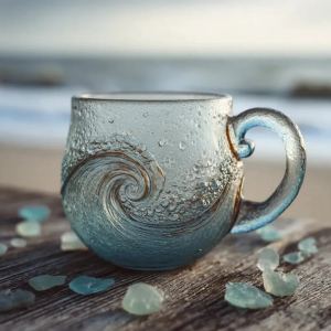 Tasse à café verre vague fait main, design unique, cadeaux