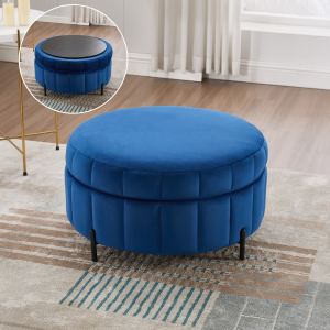 Pouf rangement velours 31,5 po, couvercle réversible, marine