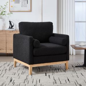 Fauteuil farmhouse 35,4po, pieds bois, tissu noir