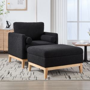 Fauteuil accent 35,4po, ottoman, boucle noir