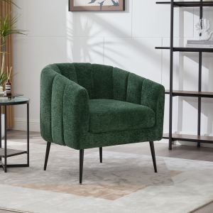 Chaise tonneau 29,9", chenille, pieds métal, vert