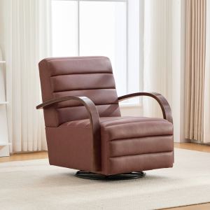Fauteuil pivotant 30,7po tissu brun bois massif