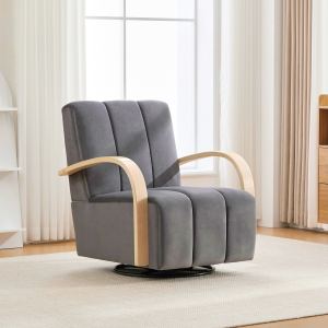 Fauteuil pivotant 30,7 po, bras bois, capitonné, charbon