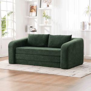 Causeuse dépliable 71po, matelas nuage, chenille vert