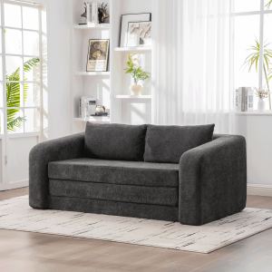 Causeuse convertible 71po, flanelle grise