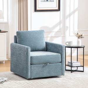 Fauteuil pivotant 360° rembourré rangement caché bleu tufté