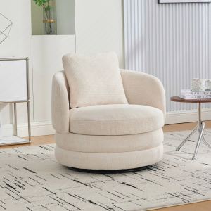 Fauteuil tonneau moderne 30po pivotant beige lin rembourré