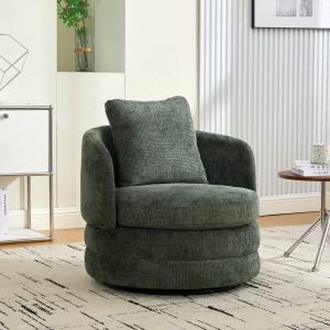 Fauteuil tonneau moderne 30po pivotant 360° lin vert