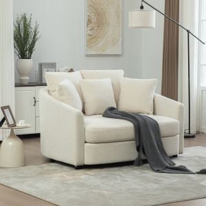 Chaise longue ronde capitonnée 56,3po, surdimensionnée, beige