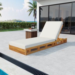 Ensemble de chaises longues Acacia, coussins résistants à l'eau crème